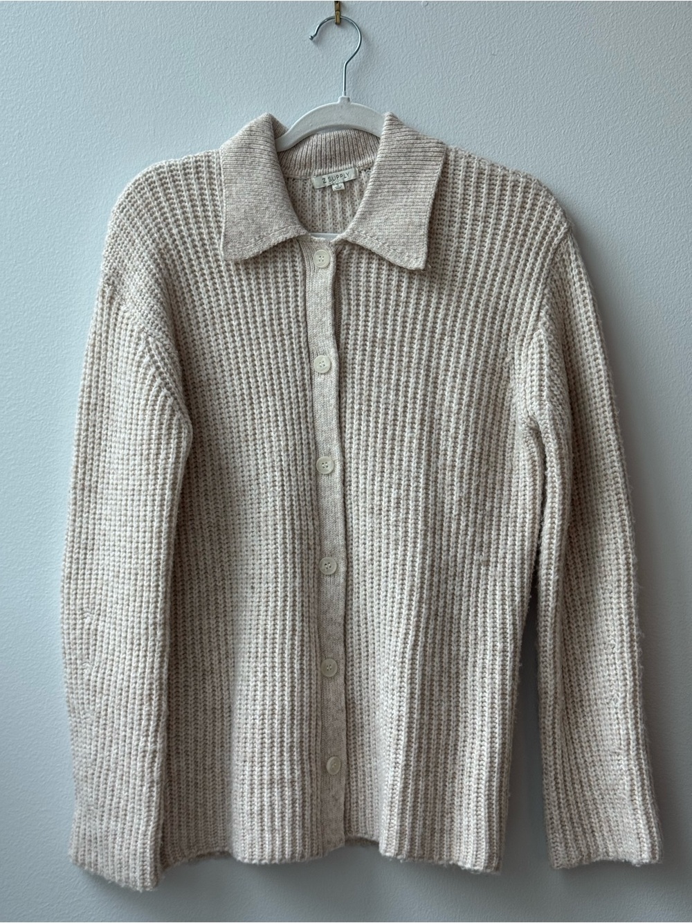 Z Supply Cream Knit Button-Up Collared Women's Sweater
